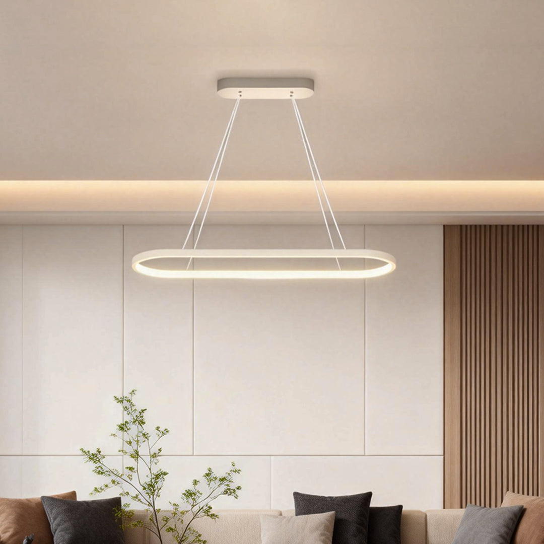 Modern Oval LED Linear Pendant Light in White Aluminum for Dining and Living Spaces