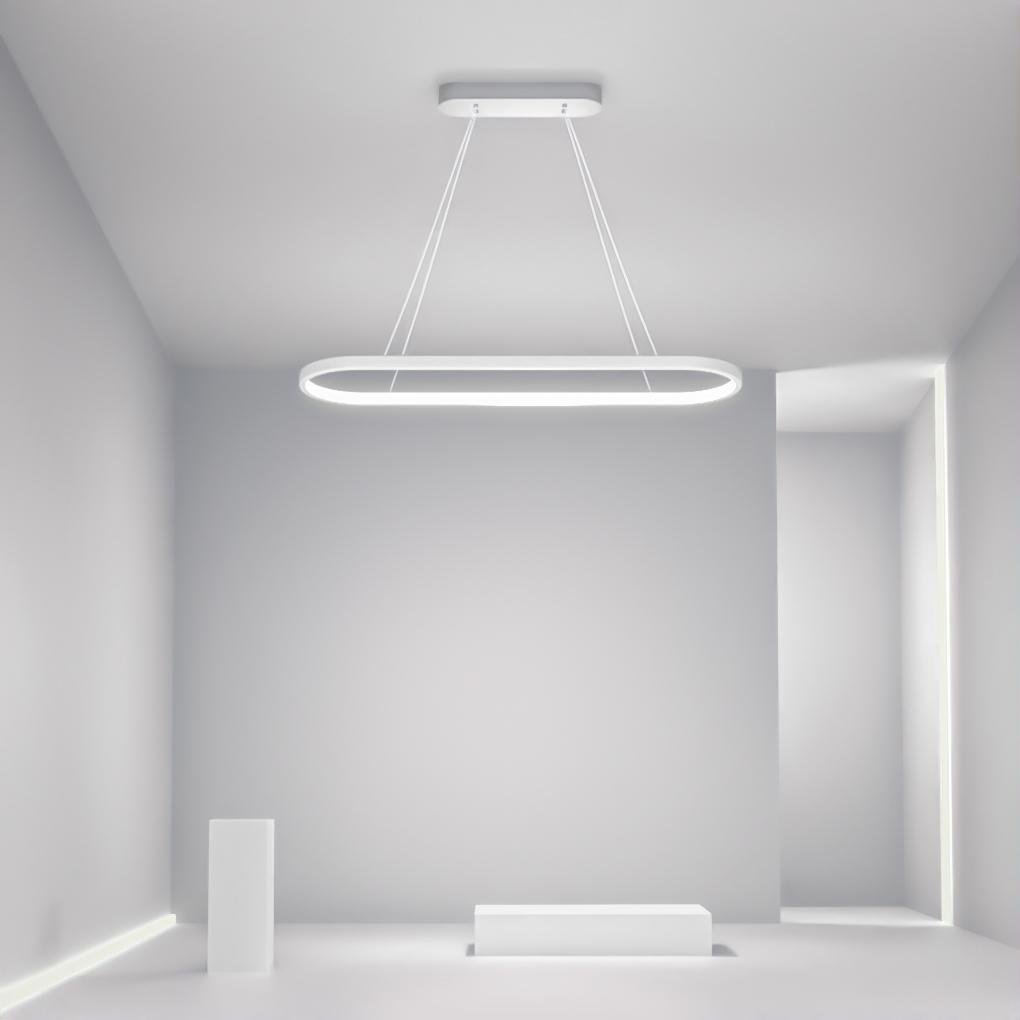 Modern Oval LED Linear Pendant Light in White Aluminum for Dining and Living Spaces