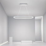 Modern Oval LED Linear Pendant Light in White Aluminum for Dining and Living Spaces