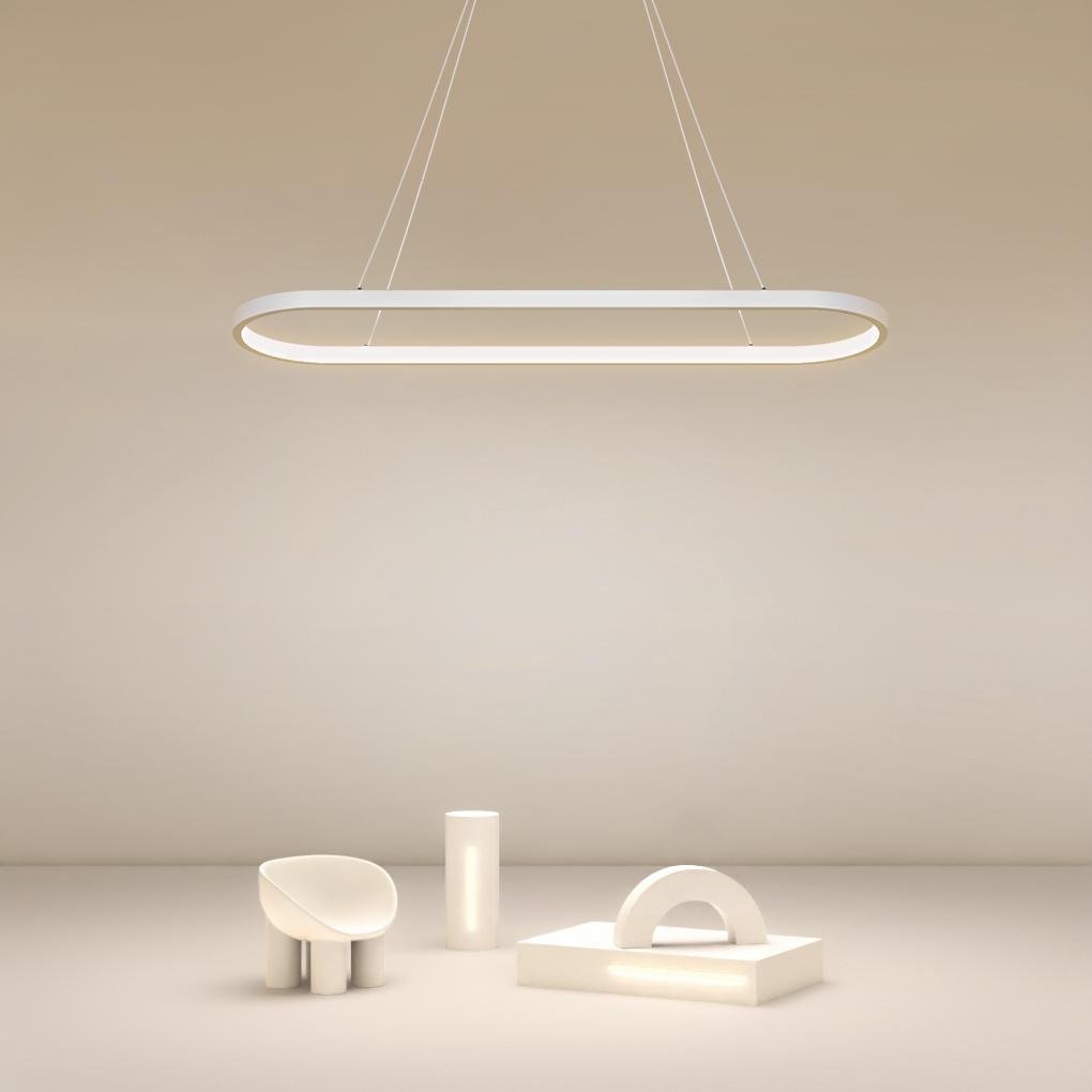 Modern Oval LED Linear Pendant Light in White Aluminum for Dining and Living Spaces