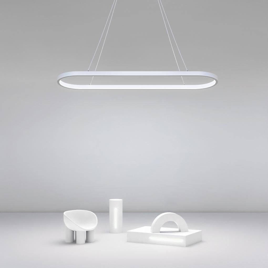 Modern Oval LED Linear Pendant Light in White Aluminum for Dining and Living Spaces