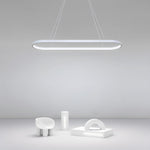 Modern Oval LED Linear Pendant Light in White Aluminum for Dining and Living Spaces