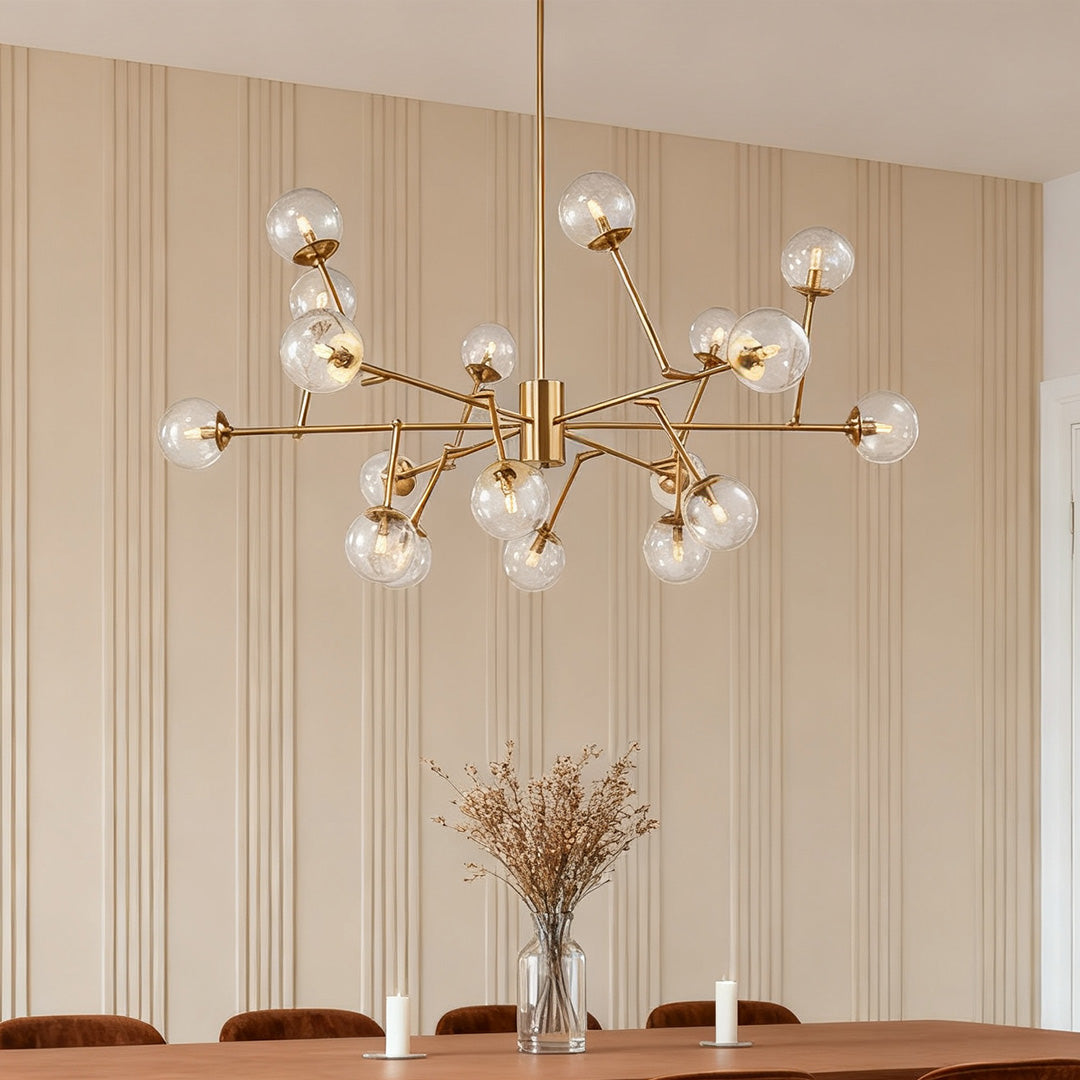 Bubble Sputnik Chandelier with Clear Glass Globes in Gold Finish