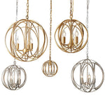 3 Light Led Brass Globe Cage Candlestick Orb Chandelier