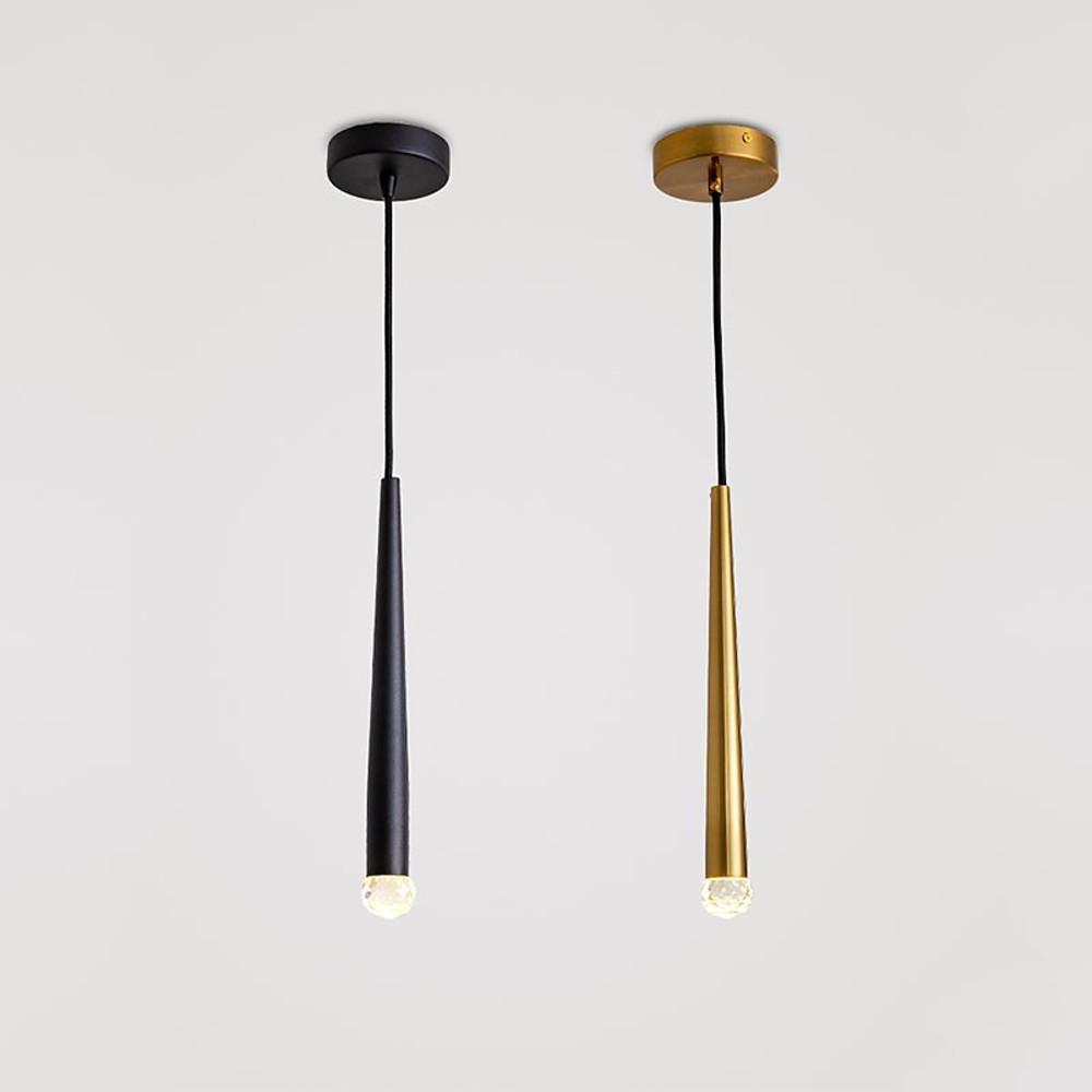 Slim Cylinder LED Pendant Light in Gold or Black with Crystal Accents