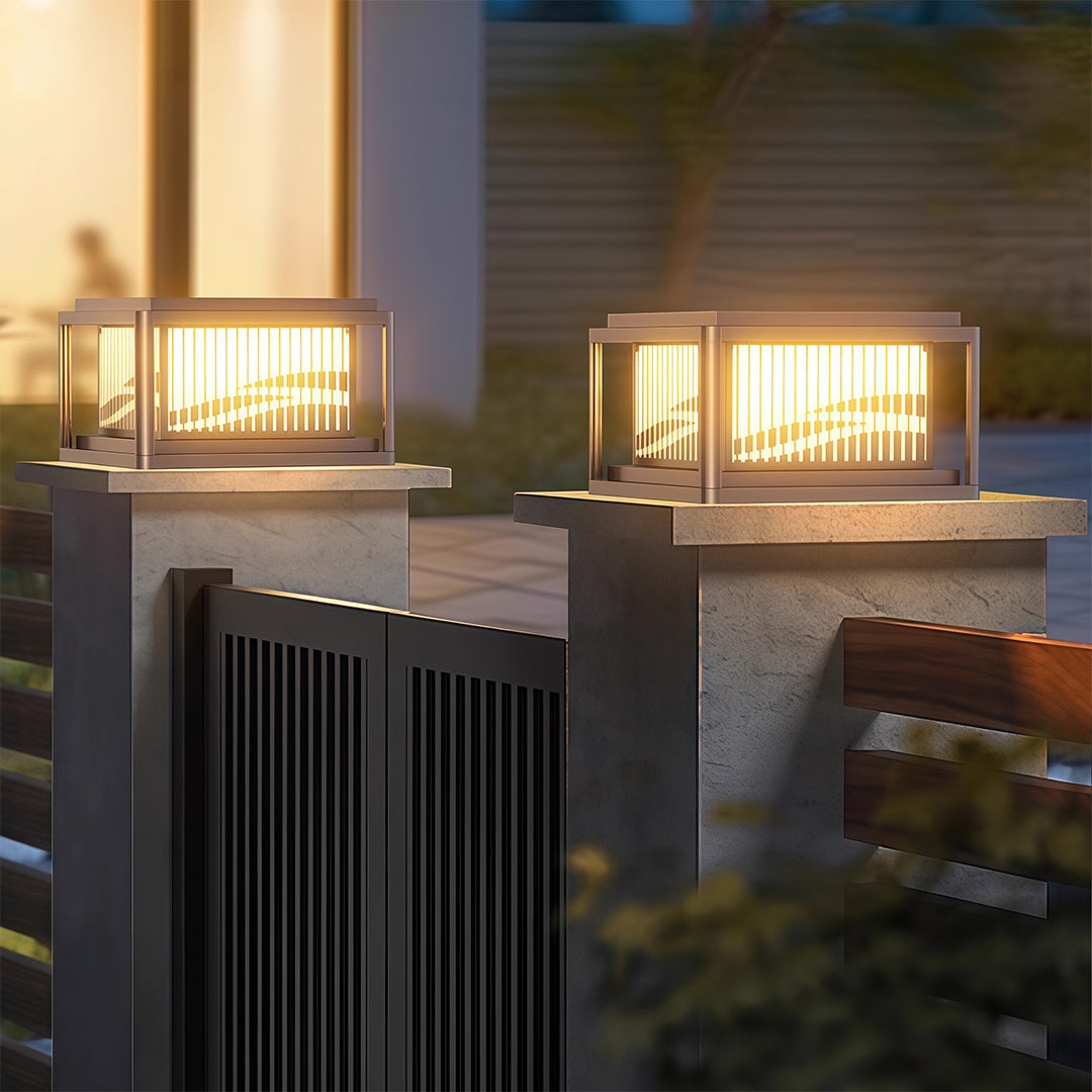 Wave Pattern LED Pillar Light – Modern Outdoor Post Lamp in Black