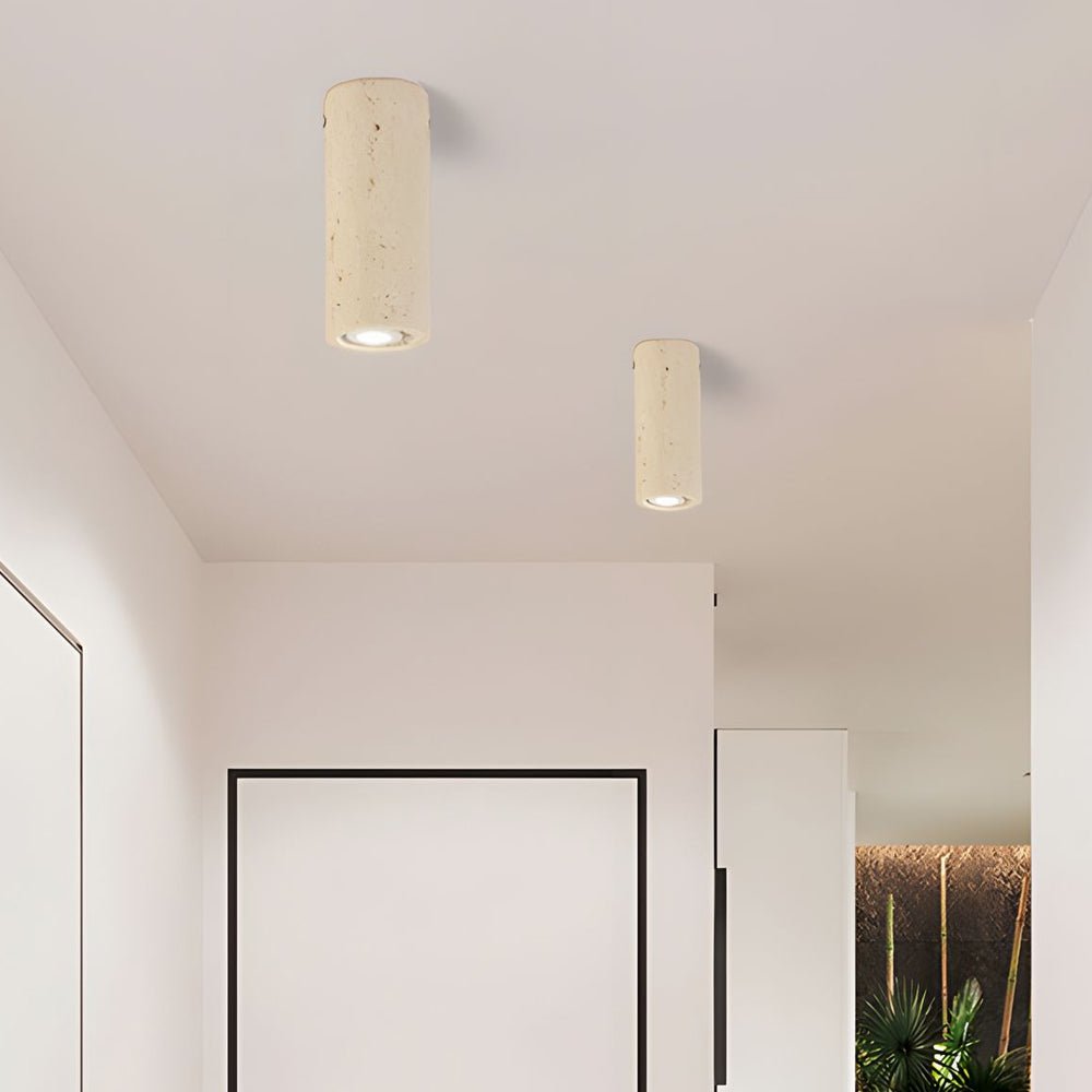 Travertine Cylinder Pendant Light, Modern Stone Downlight for Hallways