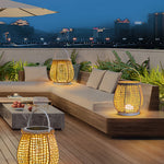 Woven Outdoor Lantern Floor Lamp with Handle, Portable Patio Lighting