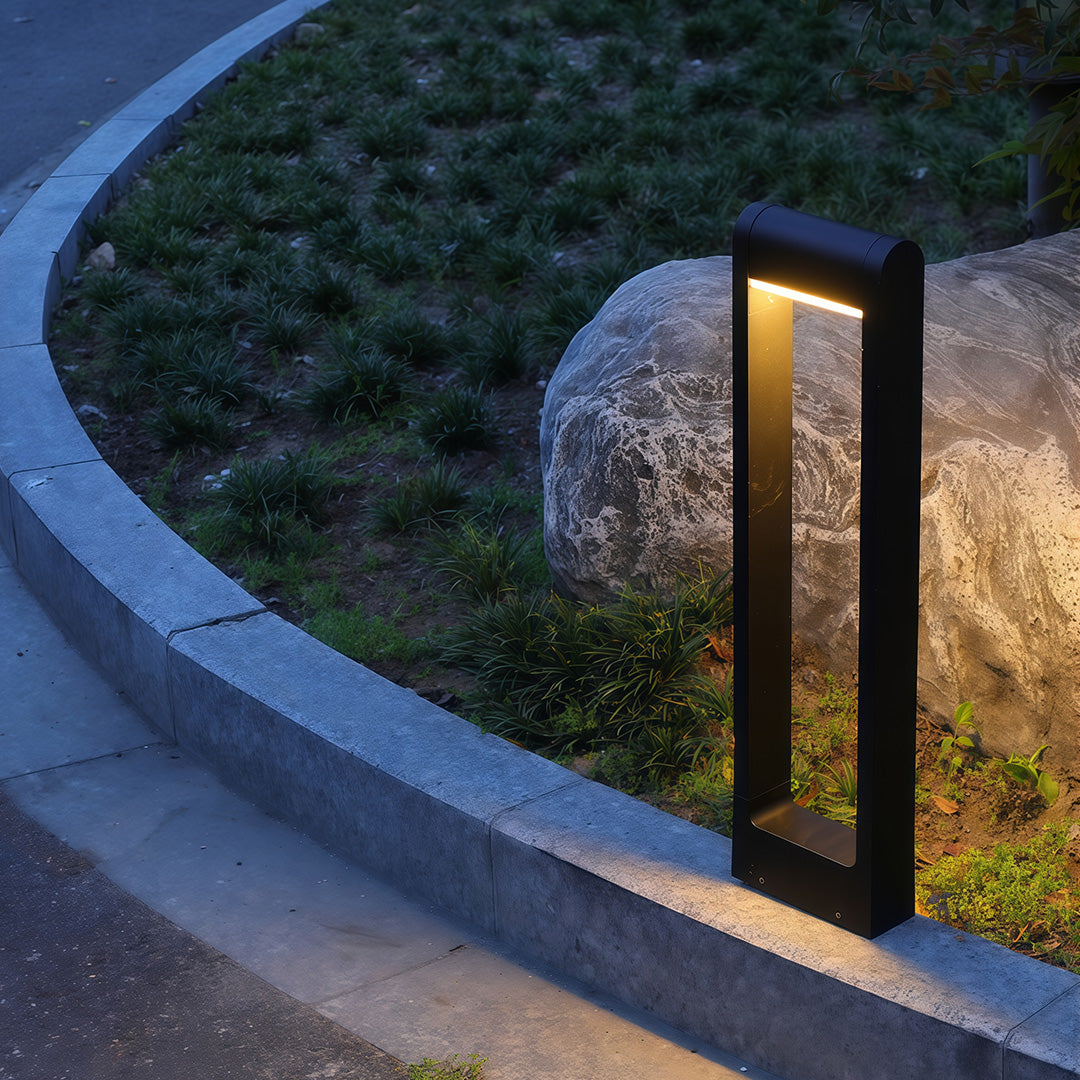 Minimalist Black Square Outdoor Bollard Light for Pathways
