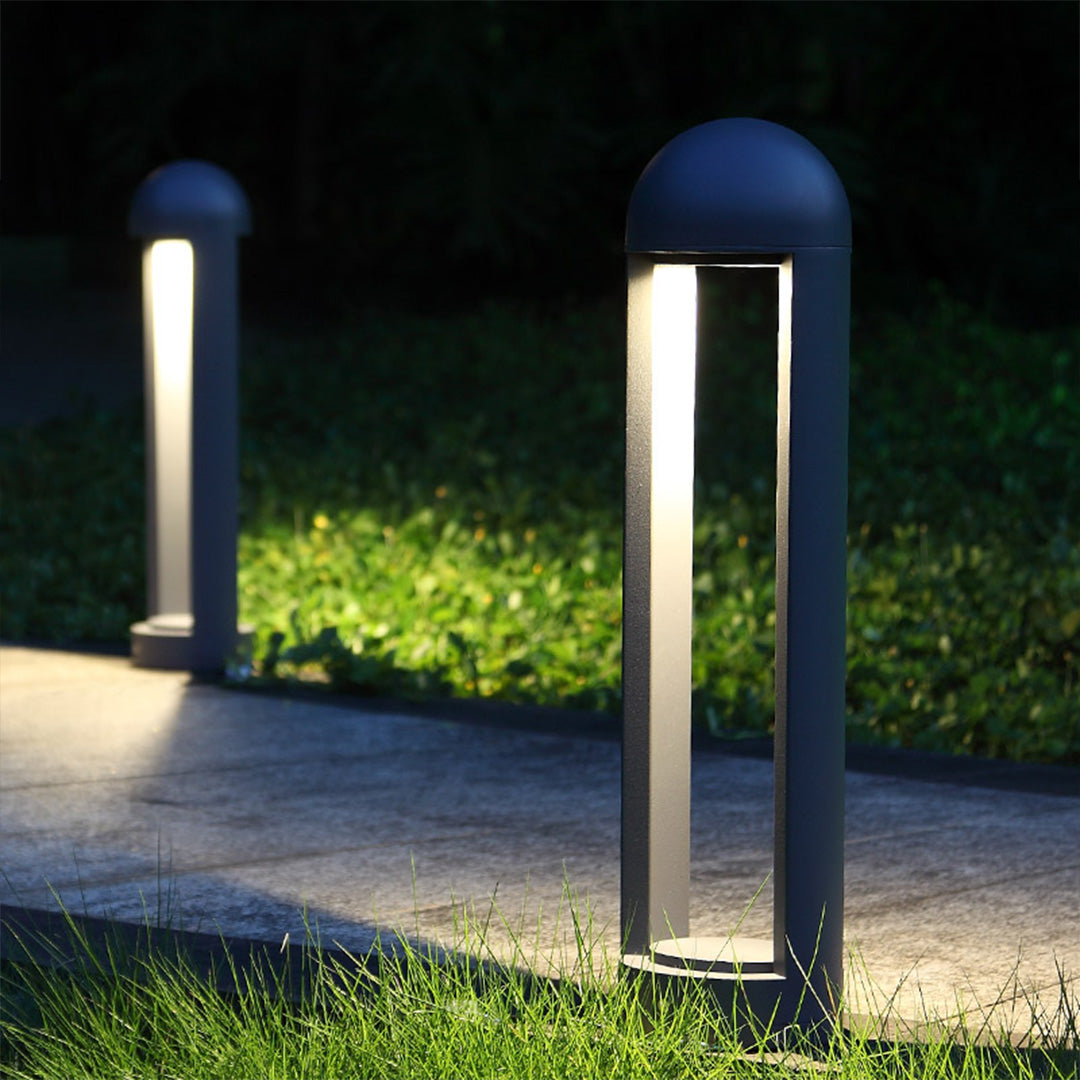 Modern Outdoor Bollard Light – Sand Gray Die-Cast Aluminum Garden Lamp
