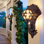 Artisan Outdoor Wall Sconce with Peacock Motif in Die-Cast Aluminum