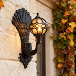 Peacock Wall Sconce — Vintage Aluminum Outdoor Lighting with Glass Shade