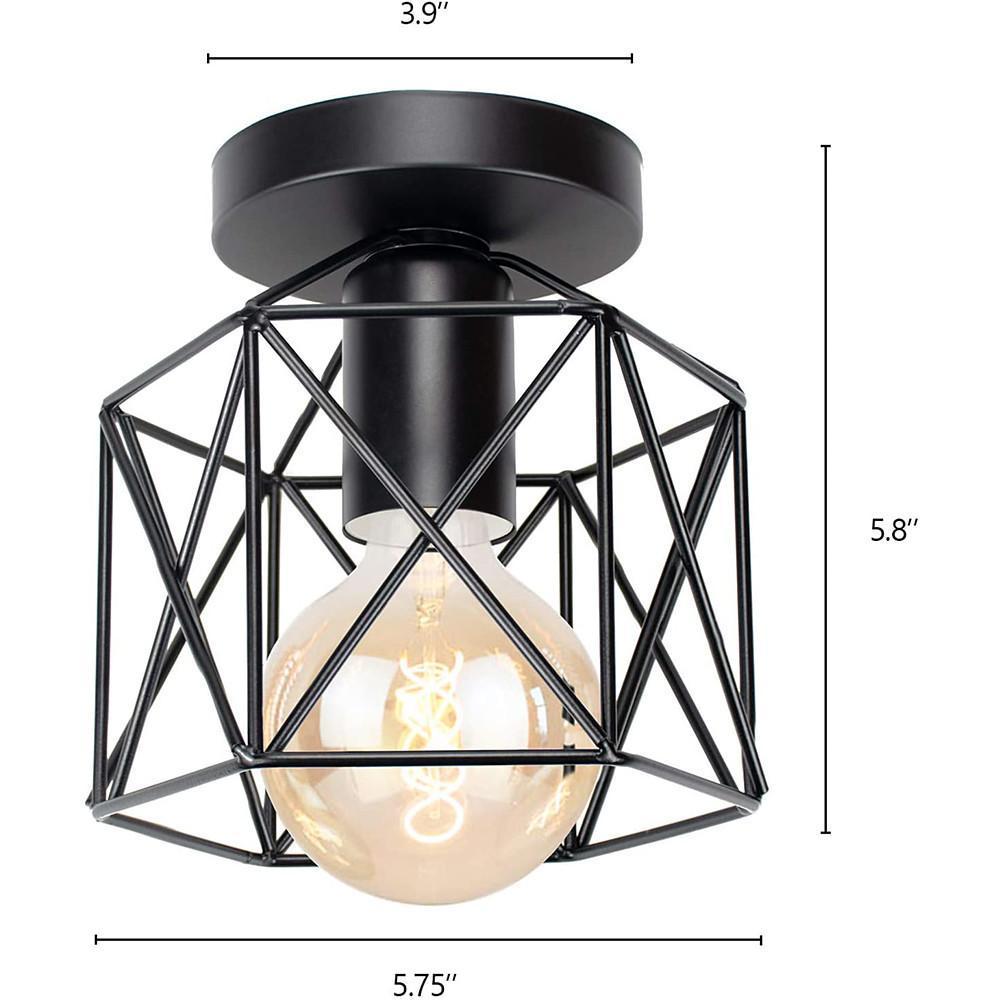 Aurelia Wire Frame Lantern Semi-Flush Ceiling Light in Matte Black