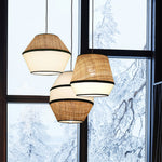 Wabi-Sabi Raffia Pendant Light with Fabric Shade, Natural Beige