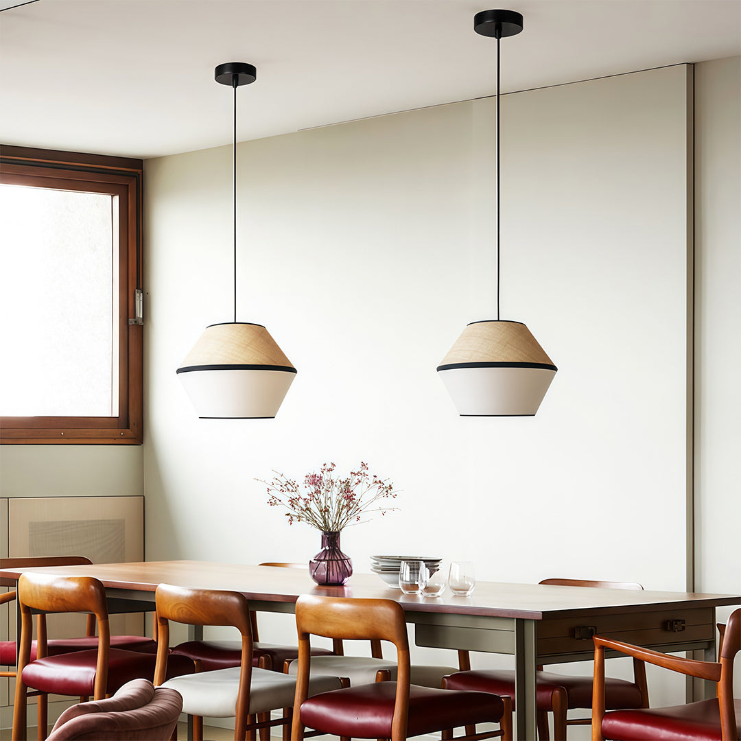 Wabi-Sabi Raffia Pendant Light with Fabric Shade, Natural Beige