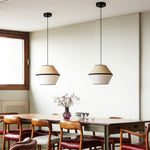 Wabi-Sabi Raffia Pendant Light with Fabric Shade, Natural Beige
