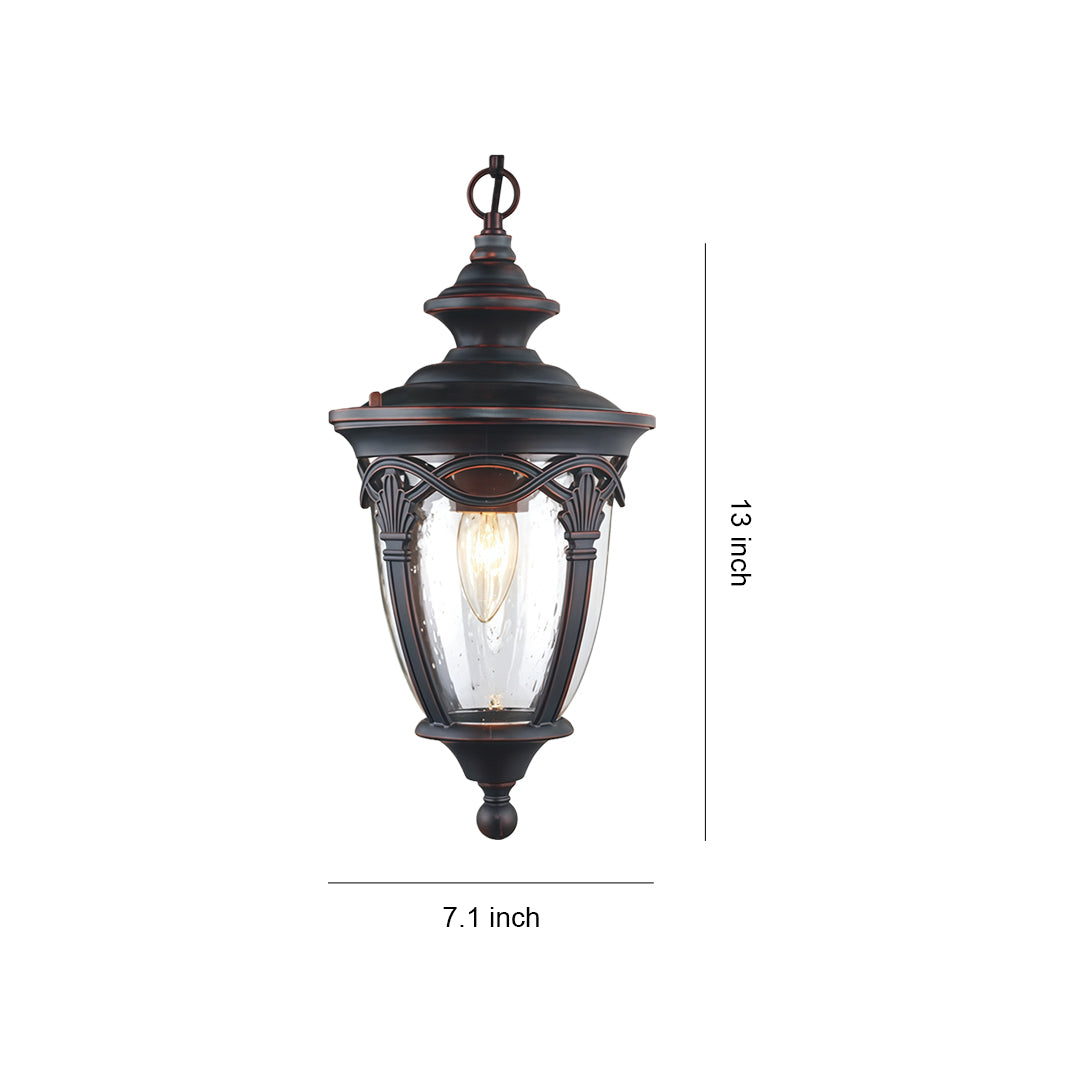 Outdoor Pendant Light with Adjustable Chain, Sand Black Aluminum & Clear Glass