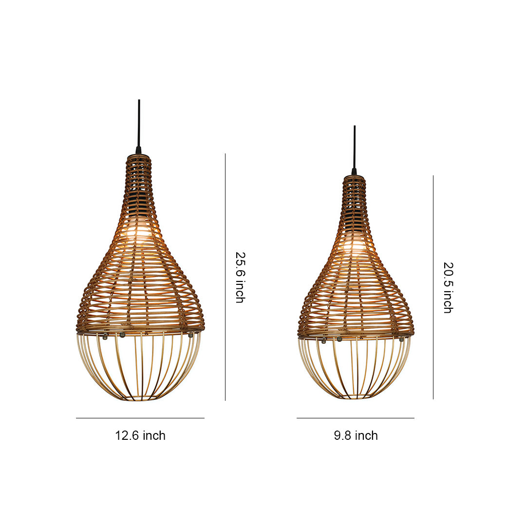 Handwoven Rattan Pendant Light with Industrial Iron Frame