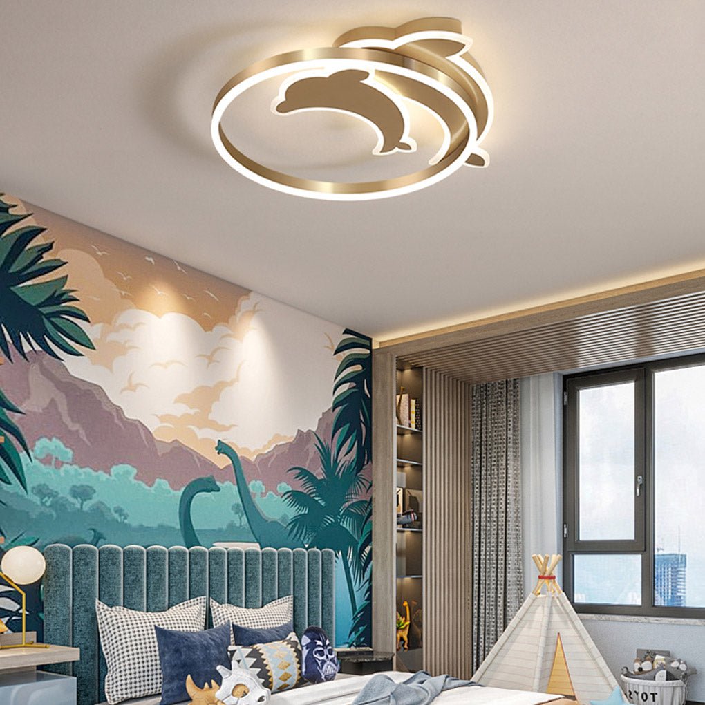 Personalized Creative Romantic Three Color Adjustable Led Dolphin Ceiling Lamp