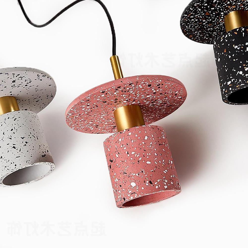 Terrazzo Inspired Cement Cylinder Led Pendant Lights Modern Island Lighting
