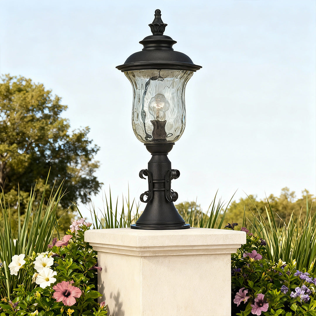 European Classic Outdoor Pillar Gate Light in Sand-Black Aluminum