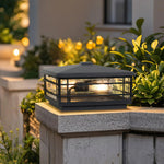 Outdoor Pillar Light in Black Aluminum with Clear Glass Shade for Courtyards