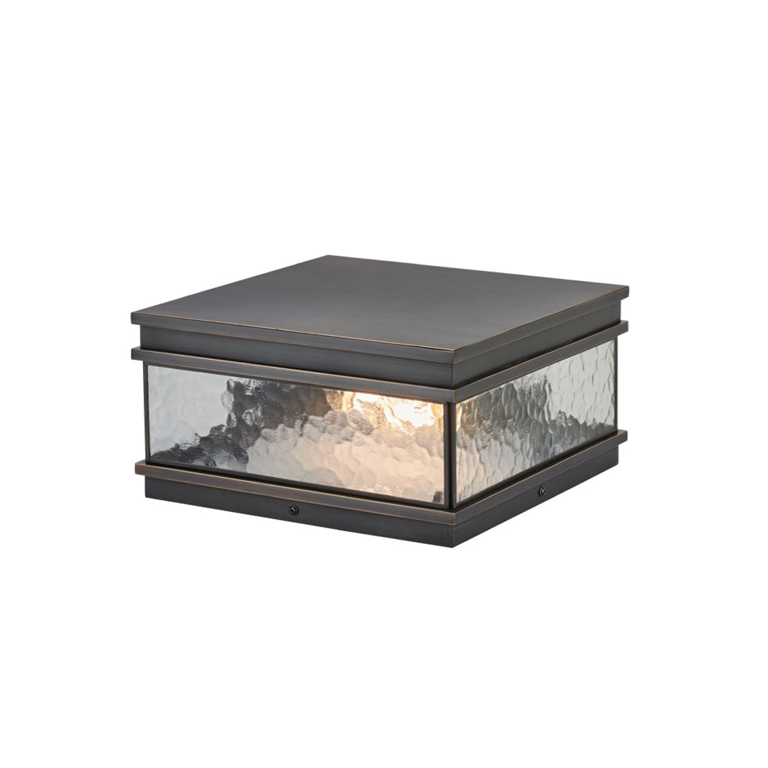 Square Brass Pillar Mount Outdoor Gate Light with Clear Glass Shade