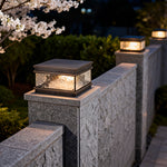 Square Brass Pillar Mount Outdoor Gate Light with Clear Glass Shade