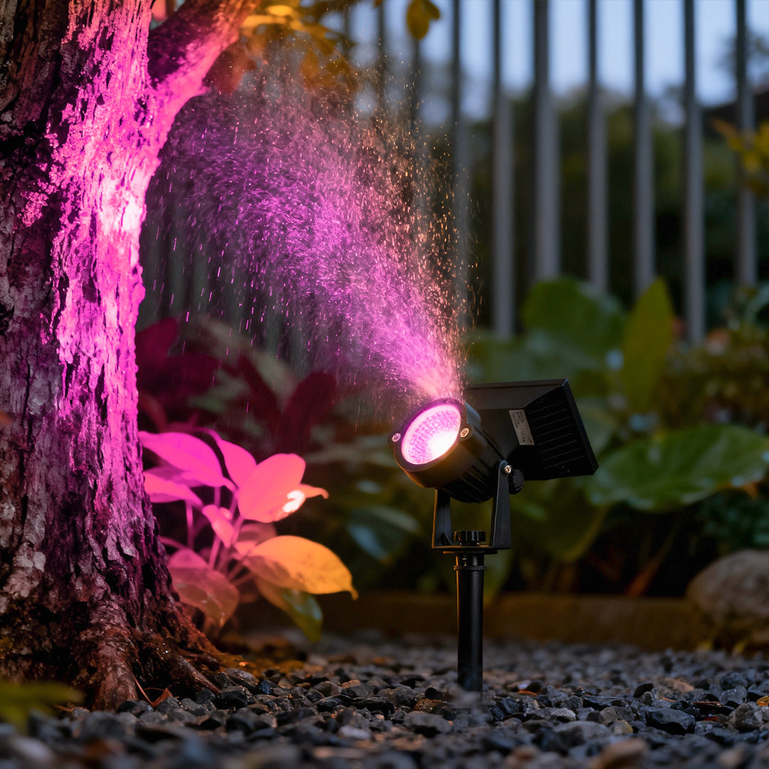 Solar Ground Spike Spotlight with Adjustable RGB LED for Landscape and Trees