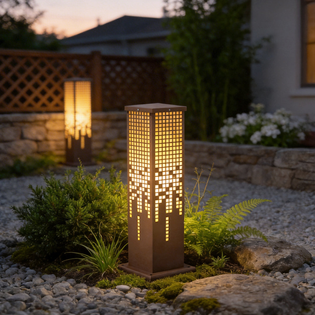 Pixel Rectangular Bollard Lamp in Marble and Stainless Steel for Pathways