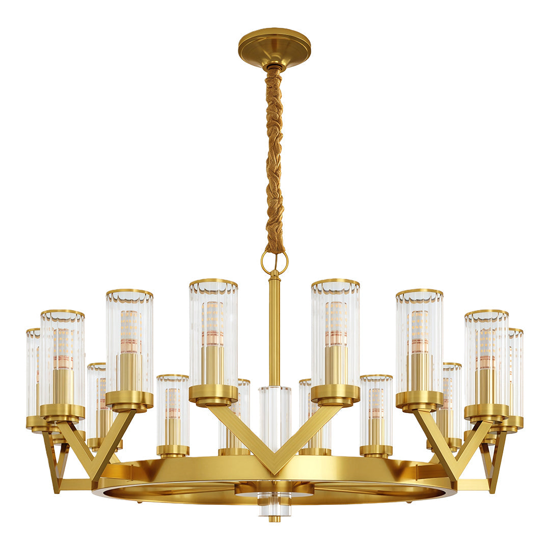 Lumière Cascade: Modern Copper Glass Drop Chandelier for Elegant Interiors