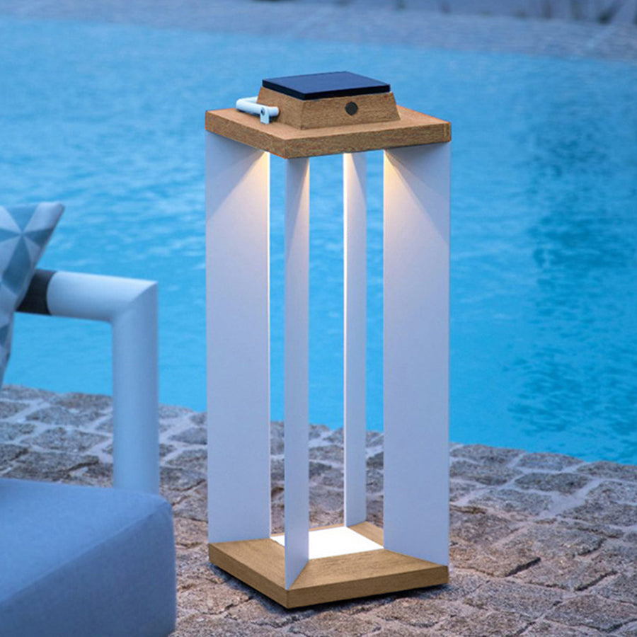 Modern Wooden Outdoor Lantern with Solar Charging and Warm LED Glow