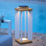 Modern Wooden Outdoor Lantern with Solar Charging and Warm LED Glow