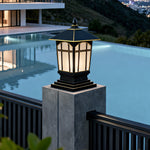 European Outdoor Pillar Light in Chestnut Aluminum with Clear Glass