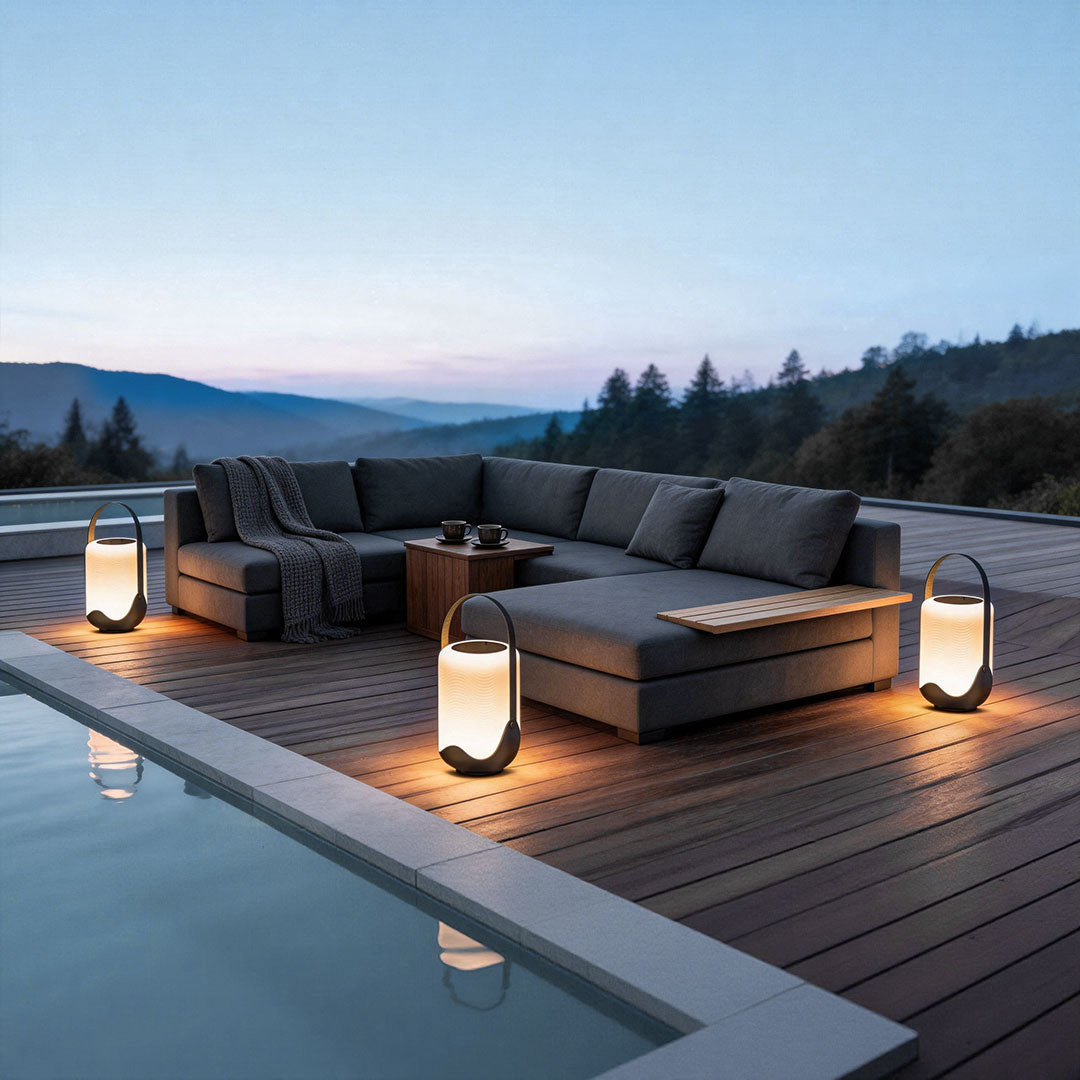Luma Solar Floor Lantern — Portable LED Outdoor Light in Black Iron