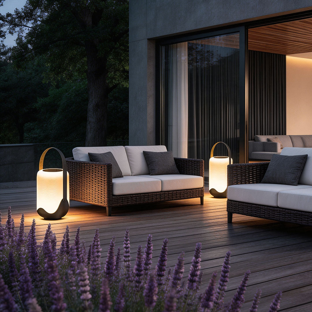 Luma Solar Floor Lantern — Portable LED Outdoor Light in Black Iron