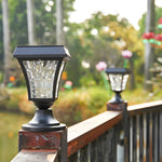 Solar-Powered Cast Aluminum Post Cap Lantern with Rippled Glass Shade