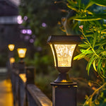 Solar-Powered Cast Aluminum Post Cap Lantern with Rippled Glass Shade