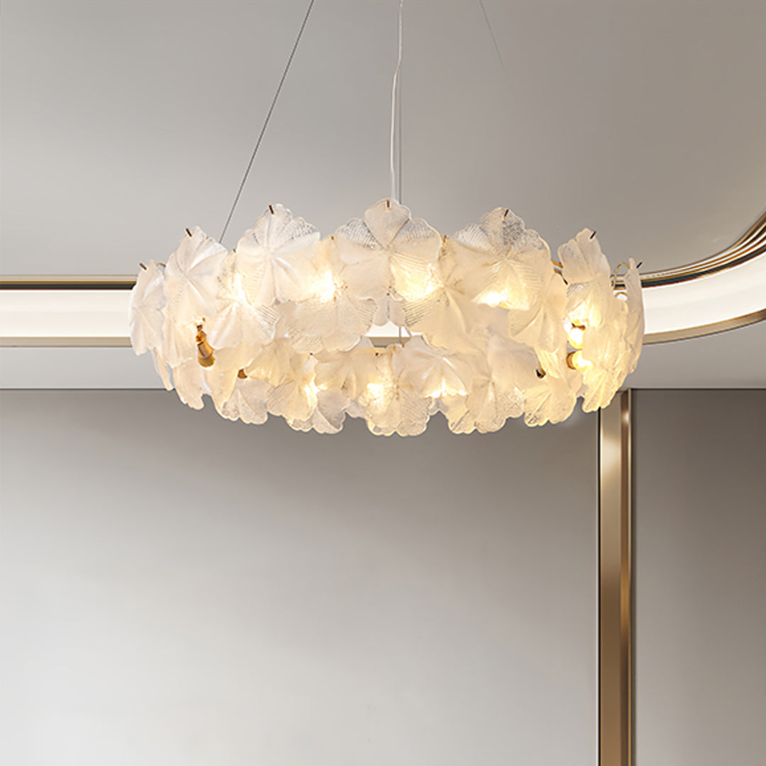 French Glass Garland Chandelier with Brass Finish, Crystal Accents