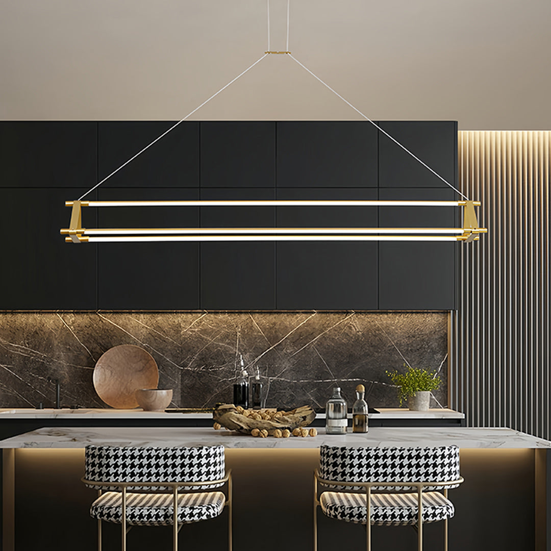Slim Linear LED Pendant Light with Dimmable Brass Finish for Kitchen Island