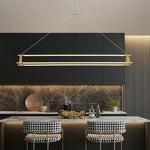 Slim Linear LED Pendant Light with Dimmable Brass Finish for Kitchen Island