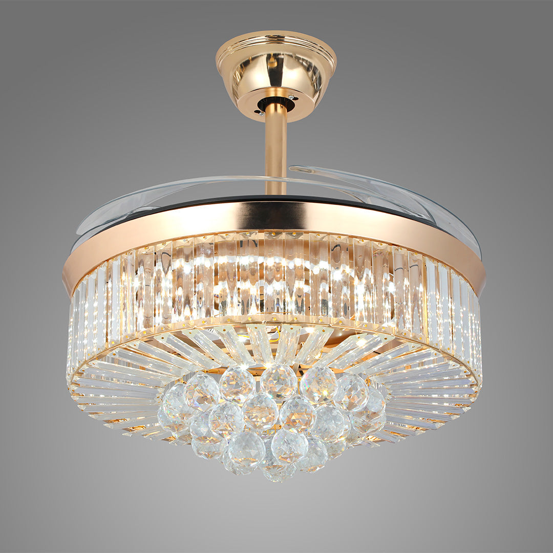 Crystal Ceiling Fan with Light – Gold Iron, European Luxury Design