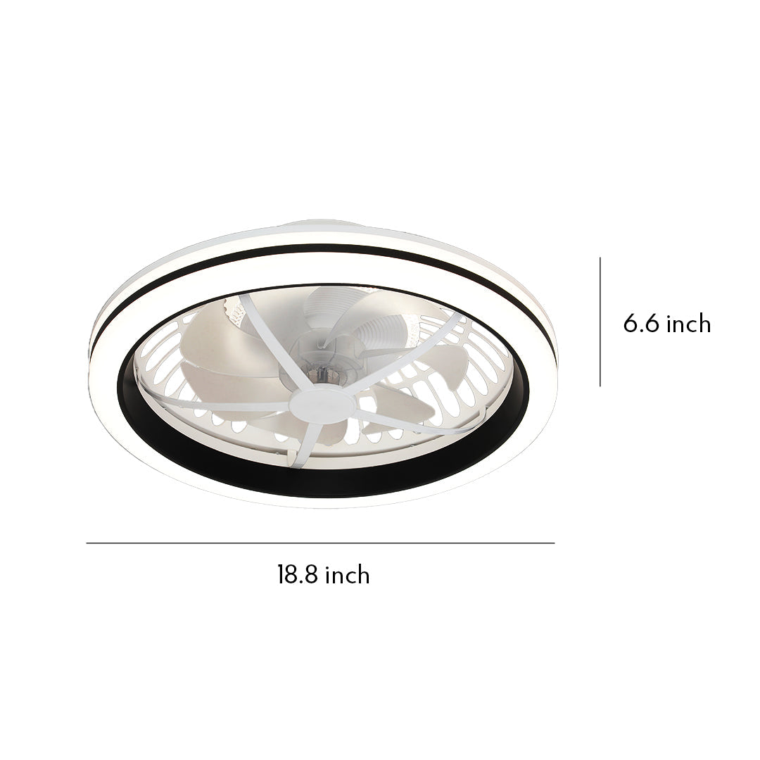 Modern White Flush Mount Ceiling Fan with LED Light and Remote