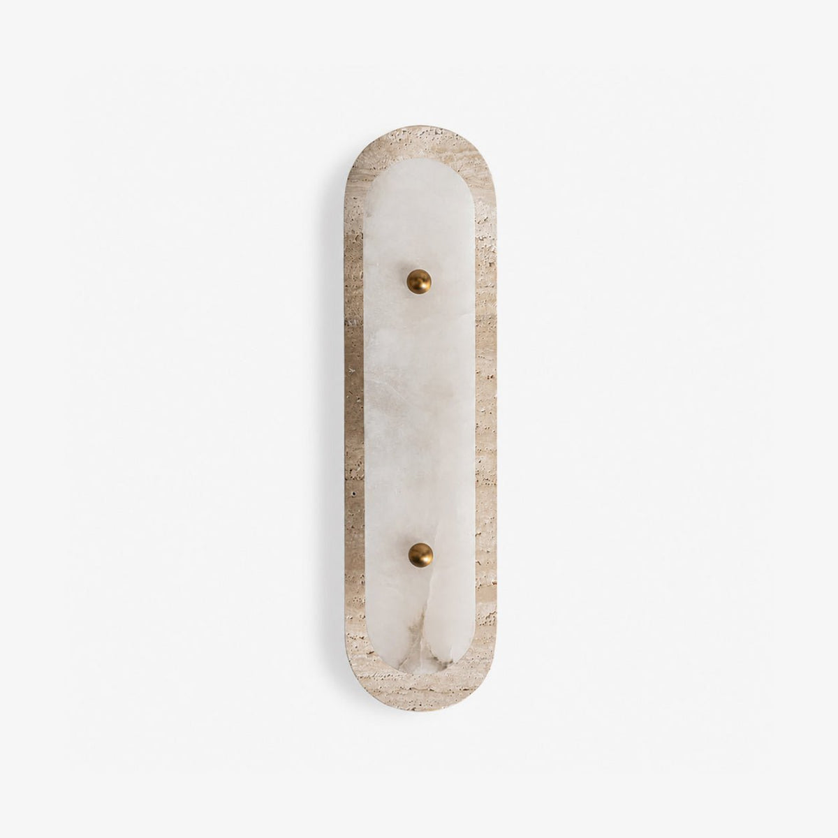 Travertine Pill Wall Sconce with Alabaster Glow and Aged Brass Accents