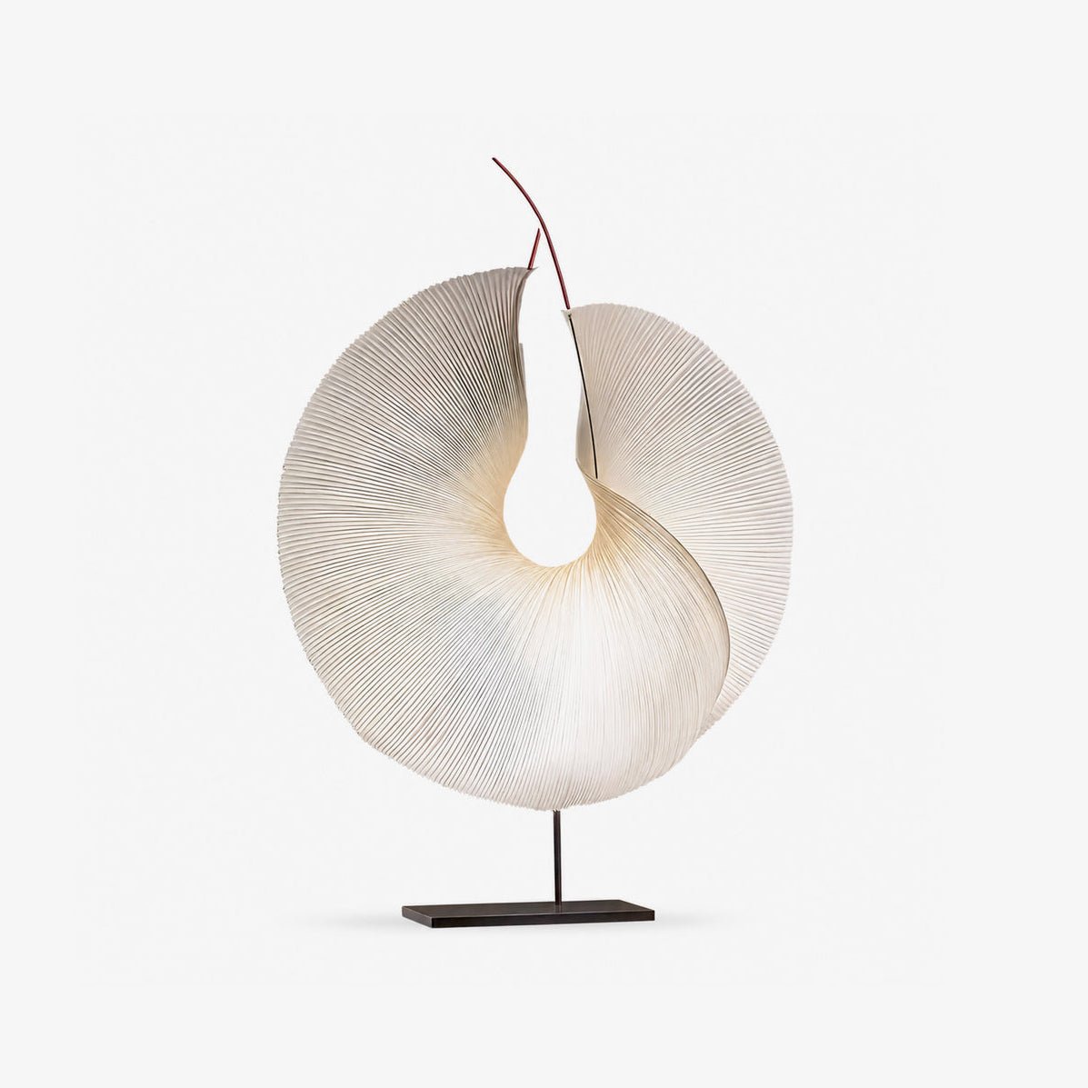 Sculptural Pleated Paper Table Lamp with Hand-Painted Accent