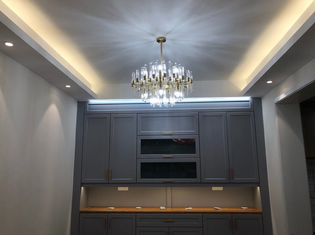 Brass Chandelier with Clear Glass Rods Shade