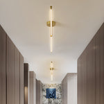 Linear LED Semi Flush Mount Ceiling Light in Black and Brass