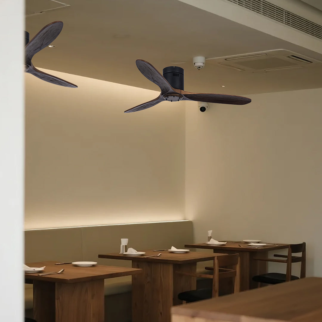 Aria 52" LED Ceiling Fan with Light, Three Solid Wood Blades, Matte Black Iron