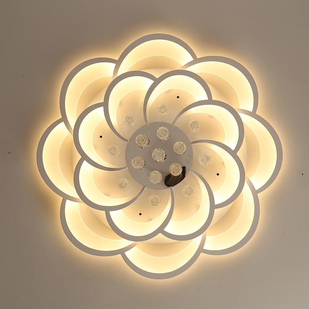 Modern Floral Acrylic Led Flush Mount Ceiling Light With Elegant Crystal Teardrops