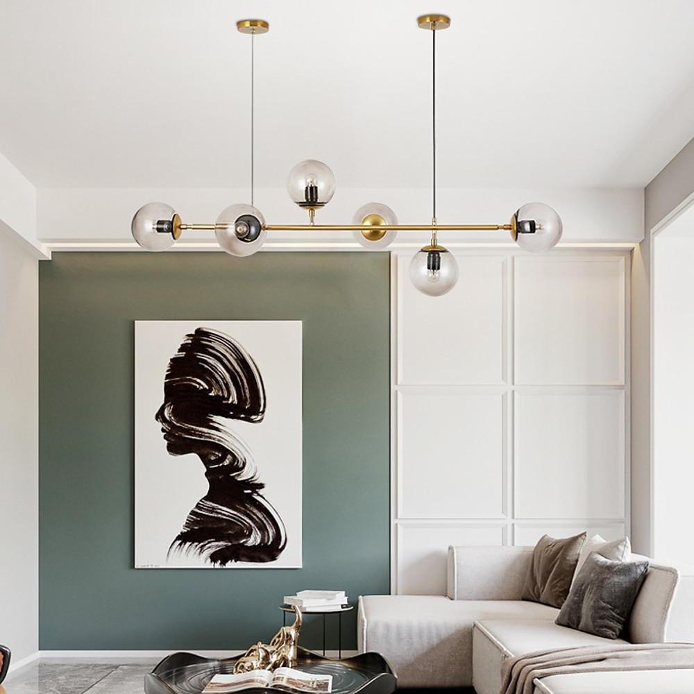 Aurora Linear Glass Globe Chandelier in Gold for Modern Dining Rooms